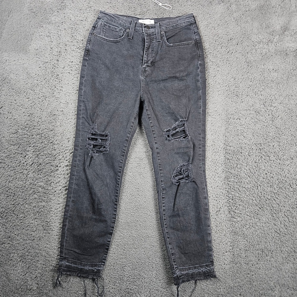 Madewell The Momjean Black Distressed Cropped Raw Hem Women's Size 27